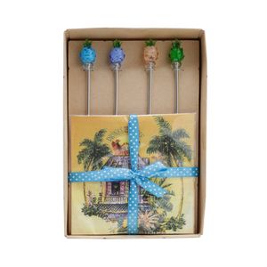 Kit Cocktail Misturadores 4 Peças com Guardanapo Abacaxi - Bon Gourmet