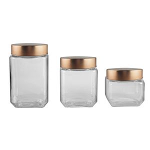 Jogo de 3 Porta Mantimentos Quadrados Vidro Liso - Full Fit