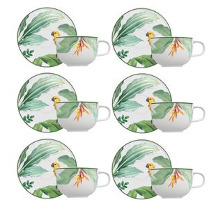 Jogo de Xícaras para Chá com Pires 12 Peças Porcelana Nature - Germer