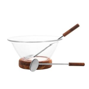 Saladeira com Base de Madeira e Talheres 24x15cm - WoodArt