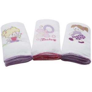 Conjunto de toalhinhas de Boca Bordadas branca/rosa/lilás 3pçs - Batistela