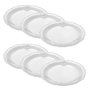 Jogo de Prato 6 Peças Raso de Porcelana Queen 27cm - Lyor
