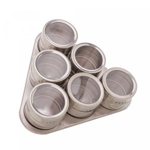 Conjunto Porta Temperos de Aço Inox com Suporte Imantado 80ml 6 Peças - Lyor