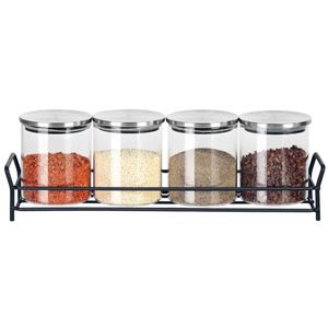 Jogo de Porta Condimentos em Vidro e Suporte de Metal 4 Peças 350ml - Full Fit