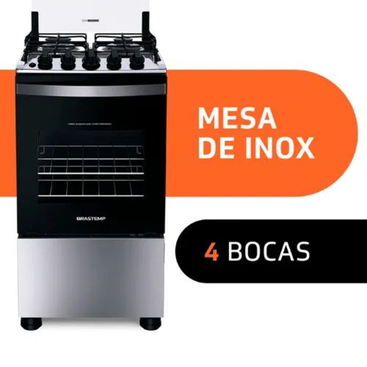 Fogão 4 Bocas Em Inox Com Duas Prateleiras Ajustáveis Bfo4nbr