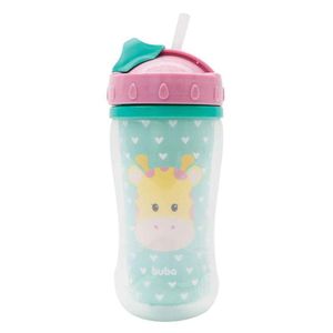 Copo Animal Fun Girafa Parede Dupla com Canudo 320ml - Buba