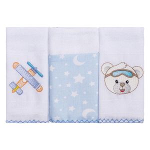 Kit de Toalha de Boquinha 3 Peças Bublim Encanto 34x40cm Ursinho/Avião - Incomfral
