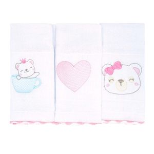 Kit de Toalha de Boquinha 3 Peças Bublim Festone 34x40cm Urso Coração - Incomfral