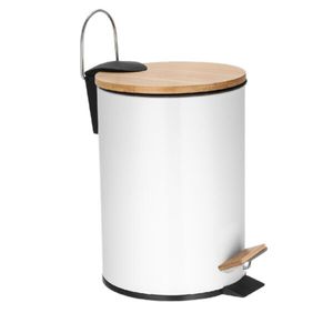 Lixeira Com Pedal e Tampa de Bambu Redonda 12 Litros - Jolitex