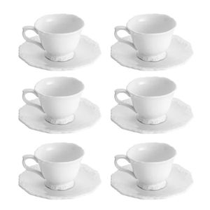 Conjunto de Xícaras de Chá 6 Peças Alto Relevo Porcelana 200ml - Wolff