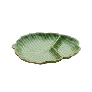 Prato Decorativo Folha de Bananeira Leaf 26cm Cerâmica - Lyor