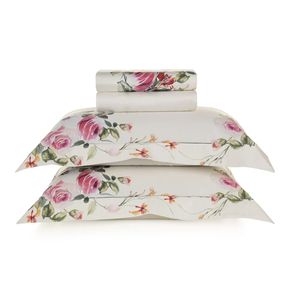 Jogo de Cama Queen 4 Peças Rosette 300 Fios 100% Algodão Egípcio - Trussardi