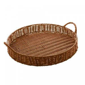 Bandeja Redonda em Rattan Plástico com Alças - Lyor