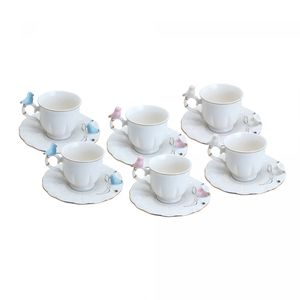 Jogo de Xícara Para Café 6 Peças Com Pires 100ml Birds Round Plate - Wolff