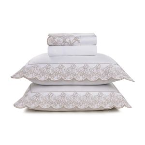 Jogo de Cama Queen Cascine 4 Peças 300 Fios Algodão Egípcio Cetim - Trussardi